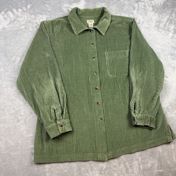 L.L. Bean Other - LL Bean Green Corduroy Button Up Shirt Jacket XL Cotton Shacket